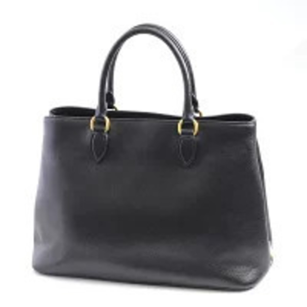 Prada tote handbag logo Glace black Calfskin embossed